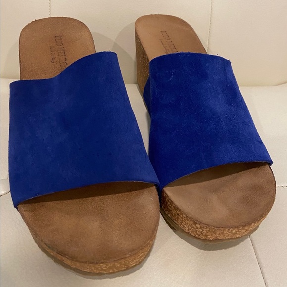 8100 Melrose Fred Segal Blue Suede Slide Wedge Sandal Size EU37 - Picture 2 of 8